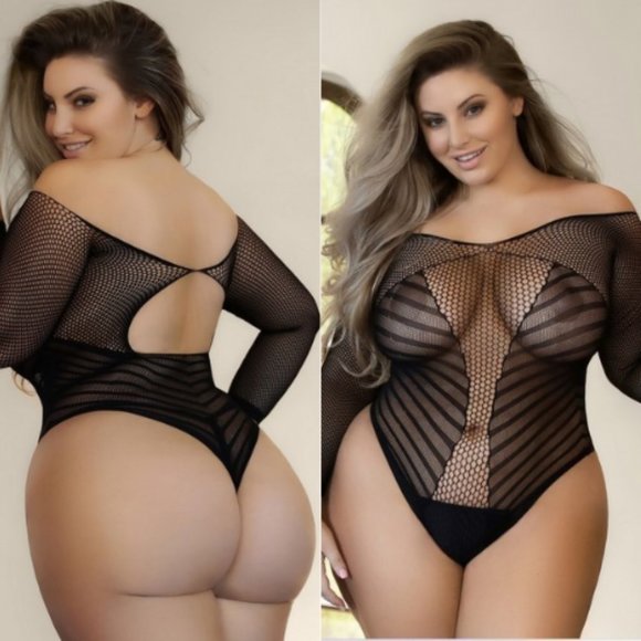 Made Your Mark Striped Fishnet Bodysuit QUEEN SIZE - Picture 2 of 14